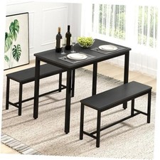 Dining Room Table Chairs Set for 4, Modern Space Saving Kitchen 43" Jet Black