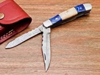 CUSTOM HANDMADE DAMASCUS STEEL DUAL BLADE POCKET FOLDING KNIFE , sheath TR-9526
