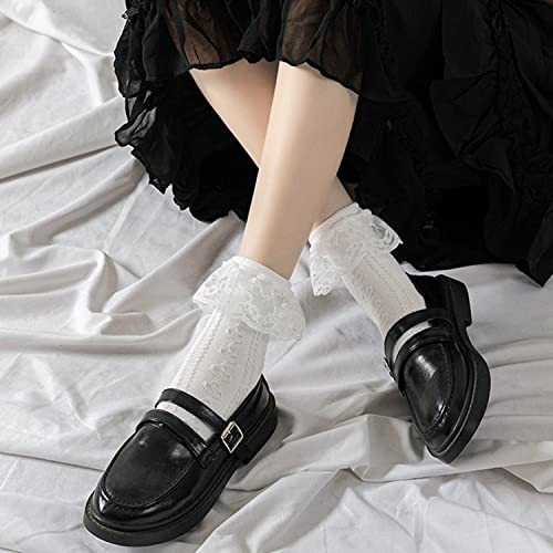Womens Crew Socks Lace Ruffle Frilly 5-9 6pairs( 3black+3 White-lace Style2) - Picture 3 of 7
