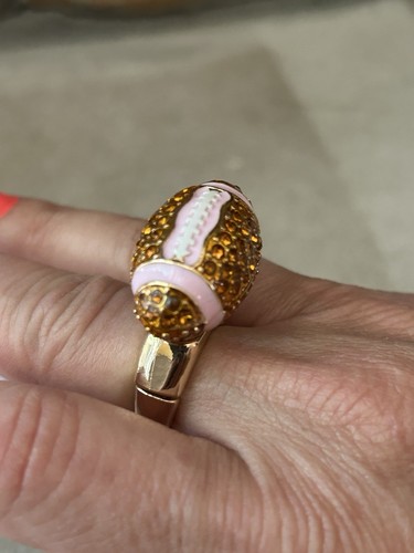 NWT Women’s BETSEY JOHNSON Crystal Pink Enamel Football Shaped Cocktail Ring - Picture 9 of 9