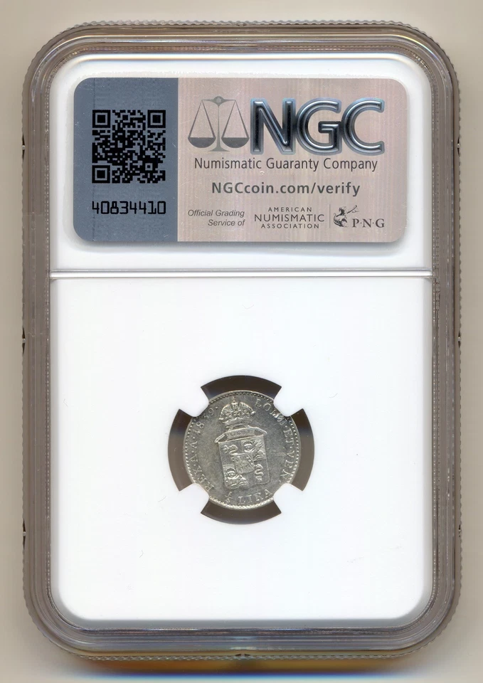 ITALIAN STATES (LOMBARDY-VENETIA) coin 1/4 Lire 1839 V NGC grade AU VERY RARE!!! - Image 2 of 4