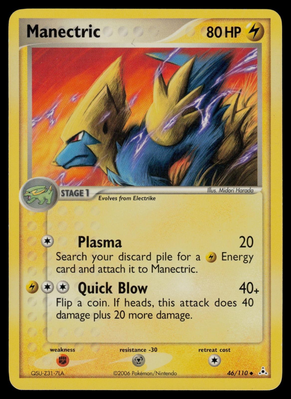 Manectric 46/110 Uncommon Holon Phantoms Pokemon Lightly Played