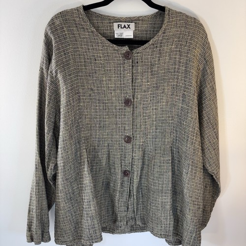 FLAX JEANNE ENGELHART 100% LINEN MULTICOLOR PLAID BUTTON SHIRT LAGENLOOK Sz Lg - Picture 12 of 22