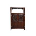 Chinese Open Carving Narrow Wood Grain Brown Side Table Cabinet GB252
