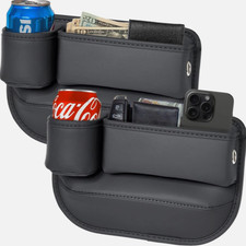 2Pack Black Car Leather Cup Holder Gap Bag Seat Gap Filler Storage Box