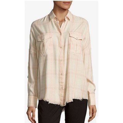IRO Kaitlyn Pearl Snap Frayed Hem Plaid Shirt 