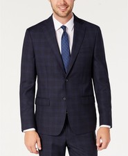 DKNY Men  s Modern-Fit Stretch Navy Windowpane Suit Separate Jacket, Navy, 42 ...