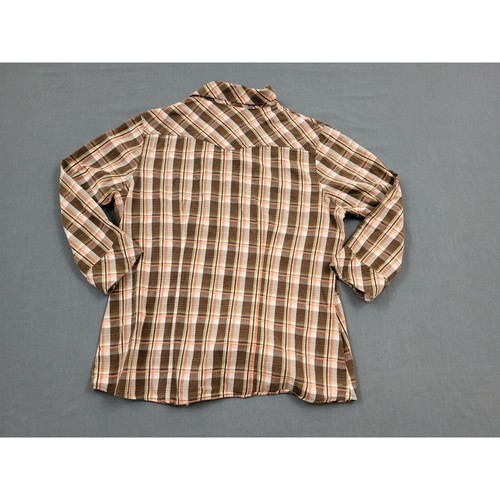 Arizona Shirt Womens SIZE XL 3/4 Sleeve Button Snap Up Pockets Plaid Beige - Picture 13 of 13