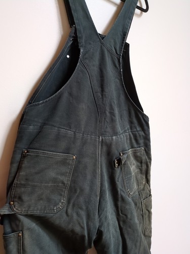 Carhartt Black Quilted Lined Duck Canvas Zip Bib Overall 42x29 Distressed Grunge - Picture 9 of 20
