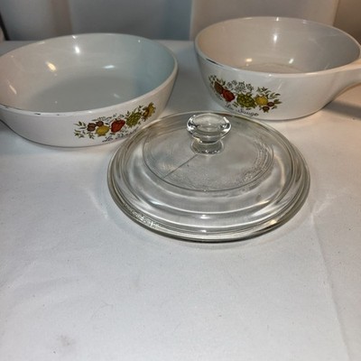 Vintage Pair of Corning Ware ''Spice of Life'' Skillet/ Sauce Pans W/1 Lid