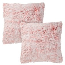 2x Throw Pillows Covers Fluffy Faux Fur Blush Pink for Fuzzy Home Decor 20x20 In