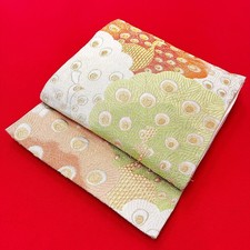 Japanese Kimono Obi 'FUKURO OBI' Silk/Gold/Orange/Green/ Peacock/History N1153