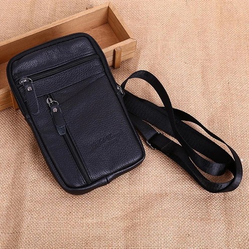 Men's Genuine Leather Fashion Phone Pouch Belt Bag Waist Shoulder Crossbody - Picture 9 of 12