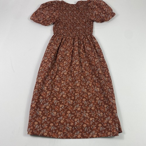 Madewell Kleid Damen 6 braun Blumen gesmokt Puffärmel Midi Taschen seitlicher Reißverschluss - Bild 7 von 9