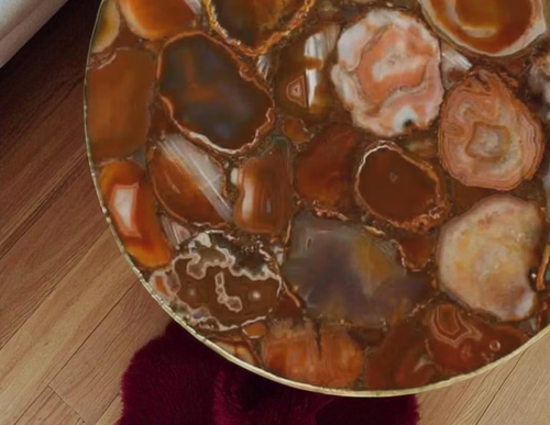 Mesa de centro de ónix rojo de 24" de lujo hecha a mano mesa de piedra natural para sala de estar - Imagen 5 de 9