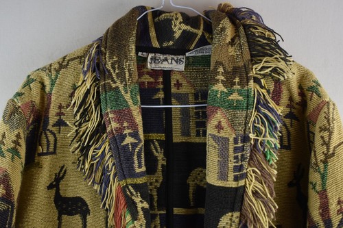 ABSOLUTELY NO JEANS Beige Vintage Jacket size L Womens 100% Cotton Tapesty Farm - Picture 2 of 7