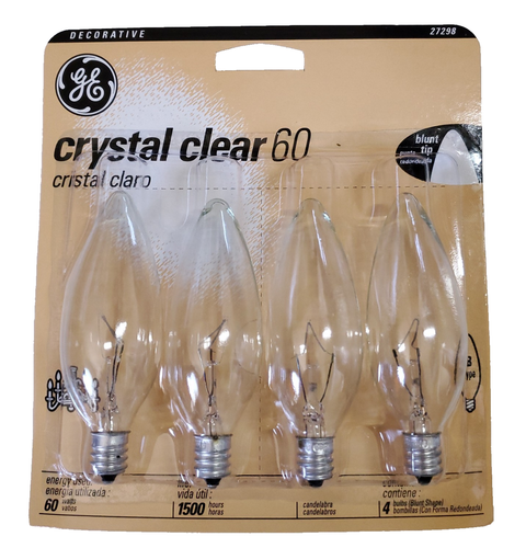 GE Decorative Candelabra Bulbs 60W Crystal Clear 27298 Vintage Style 4-Pack - Picture 4 of 4