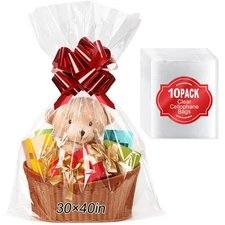 10PCS Extra Large Cellophane Bags, 30x40 Inches Premium Clear Cellophane Wrap...