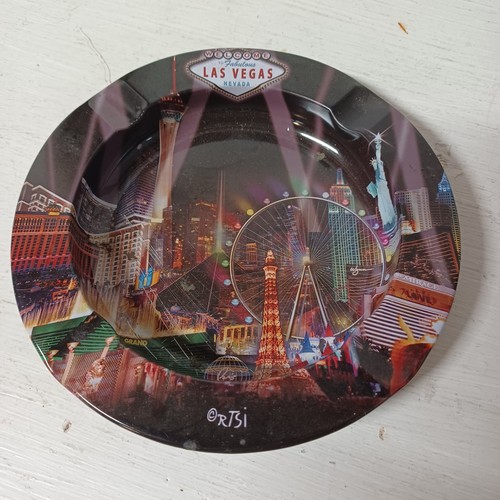 VTG Tin Metal Ashtray Las Vegas Nevada Casino Colorful 5.5” - Picture 1 of 3