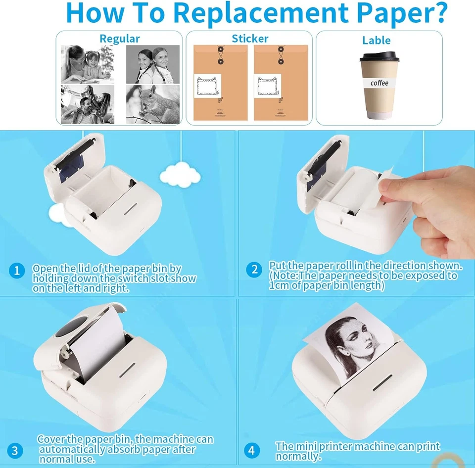 HuiJuKeJi X5 Mini Sticker Printer Bluetooth Smart Pocket Inkless Thermal - White - Image 4 of 4