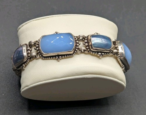 Stephen Dweck Sterling Silver Blue Faceted Chalcedony Shell Toggle Bracelet 7" - Picture 13 of 24