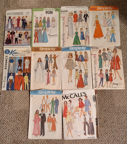 Vtg. Lot Of 10 Barbie & Ken Doll Sewing Patterns 1960s 1970s 1980s Cut - Picture 1 of 6