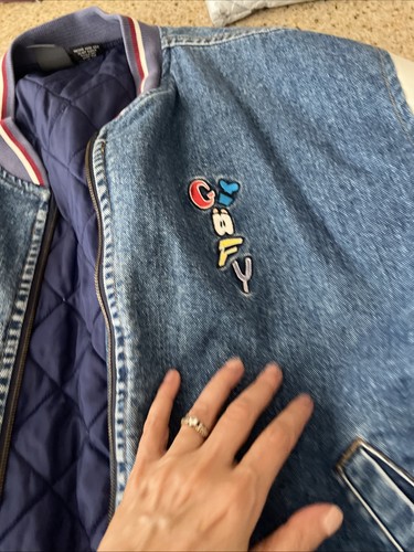 VTG Mickey Unlimited 90s Goofy Denim Blue Zip Varsity Jacket Large - Picture 5 of 11