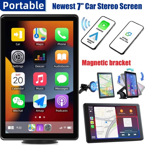 Pantalla táctil portátil inalámbrica estéreo para automóvil de 7" Apple Carplay y Android Auto GPS/AUX - Imagen 2 de 9