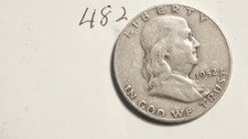 FRANKLIN HALF DOLLAR ,  90%  SILVER,   1952-D,-----482