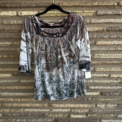 Vintage 90s Casual Freedom Velvet Burnout Creased Square Neck Top NWT Size M - Picture 6 of 6