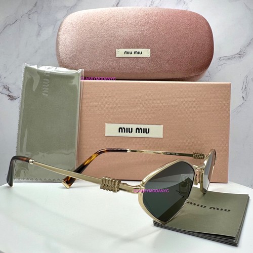 New MIU MIU Sunglasses Runway Hexagon Geometric Gold Metal Logo Womens - Picture 9 of 21