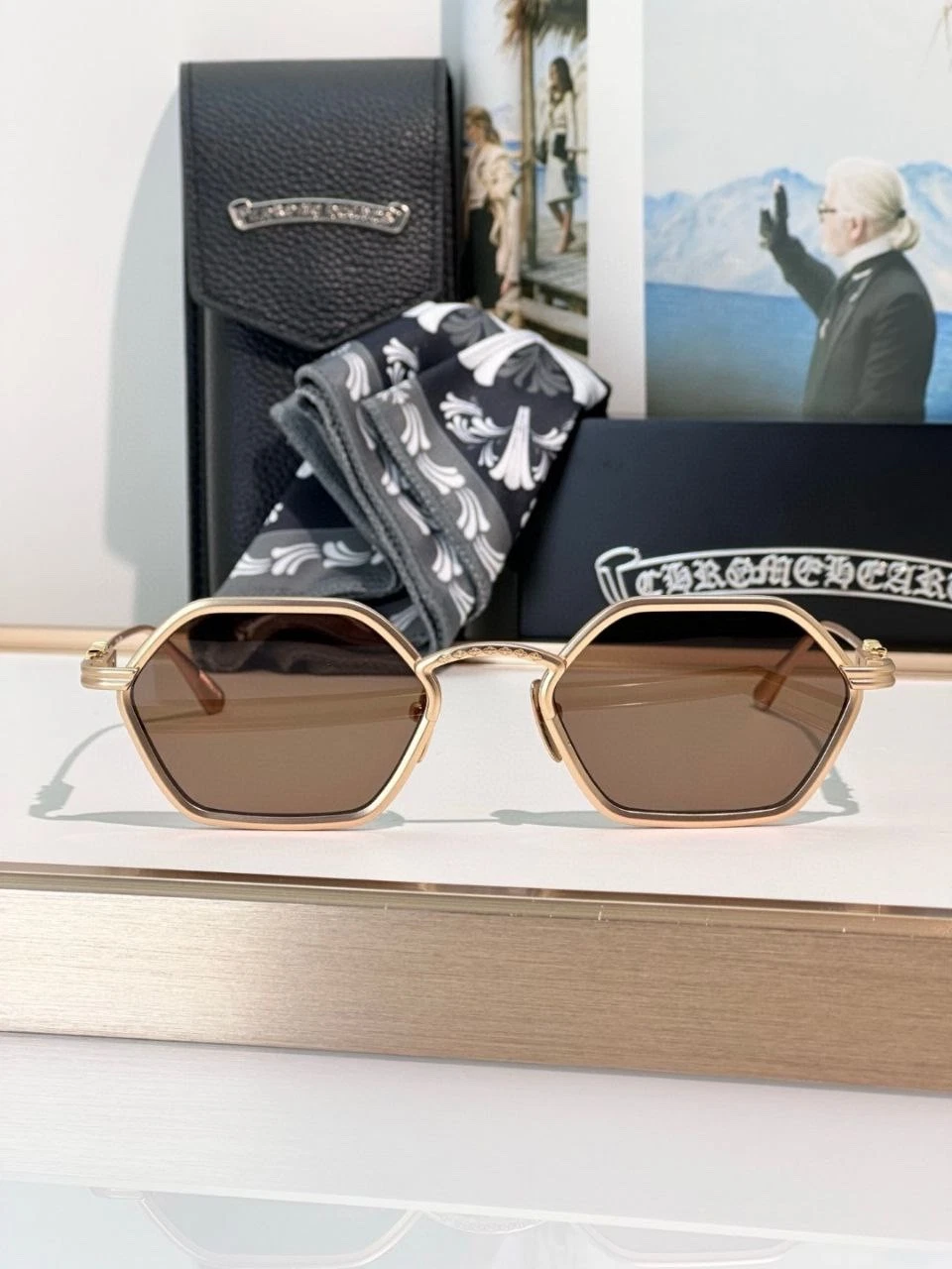 EXCLUSIVE Chrome Hearts Datass sunglasses in Matte Gold w Brown lenses 54-21-147