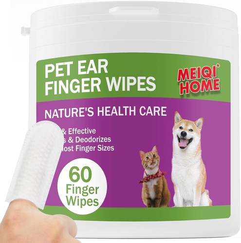 MEIQIHOME 60 Count Dog Ear Wipes Finger,Gently Remove 60 COUNT FINGER WIPES - Picture 1 of 6