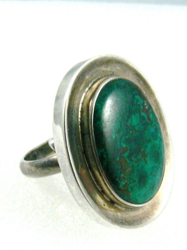 Mexiko Sterling Silber 925 echter Malachit Stein Ring Band One Size - Bild 4 von 7