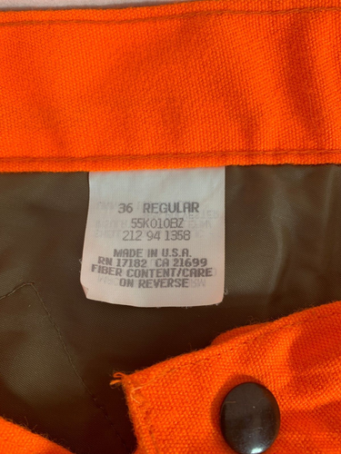 DuxBak Blaze Orange Insulated Hunting Pants Sz 36 Regular (35x31 measured) - Picture 4 of 6