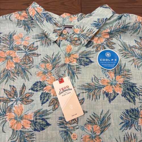 IZOD Saltwater Men Blue Floral Hawaiian Tropical Shirt 4XL Cool FX Short sleeve - Picture 2 of 12