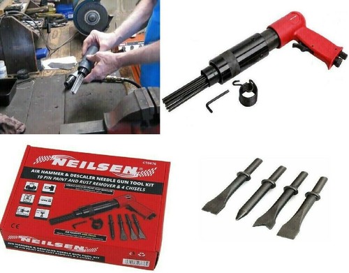 150mm Air Hammer Drill Gun With 4 X Chisels + Needle Descaler Paint Rust Remover - Picture 5 of 5