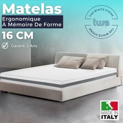 THE WHITE STONE Matelas double | orthopédique | antibactérien avec revêtement hypoallergénique