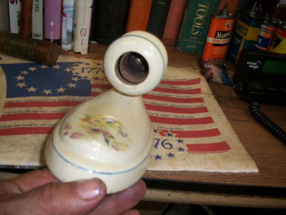 Aplique de pared de porcelana de cerámica de colección azul J lámpara floral cadena de tracción de 1900 Foto 2 de 4