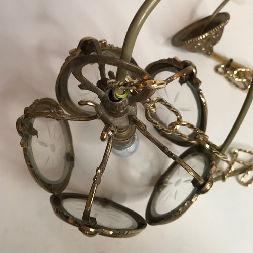 Vintage Brass Ornate Ceiling Light Fitting ( Etched Glass ) - Picture 4 of 12