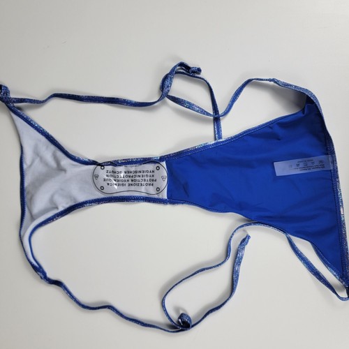 Sexy Blue Metallic Bikini Bottom Size M Triangle Tie Sides Lined Cheeky - Picture 7 of 8