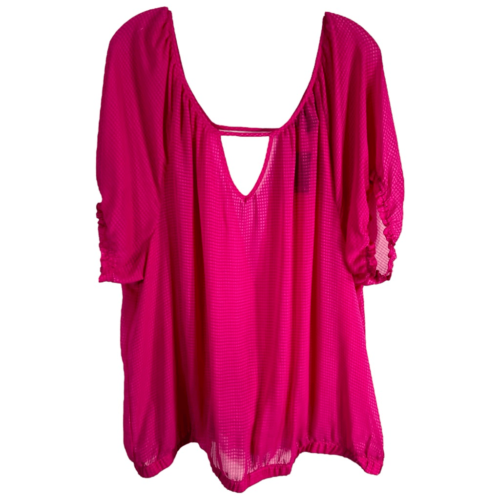 Torrid Plus Size 3X Top Hot Pink Woven Open Back Semi Sheer Elastic NWT 571 - Picture 10 of 10
