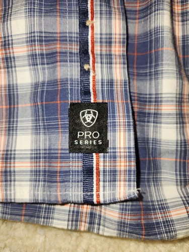 Ariat Pro Series Shirt Mens XL Blue Plaid Button Up Casual Workwear Outdoor EUC - Picture 5 of 10