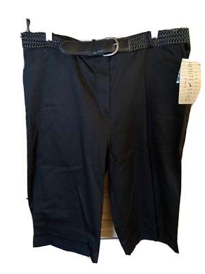 White Stag Women's Plus Size 20W Women's Y2K Black Belted Capri Pants NWT