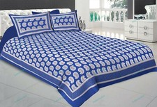 Rajasthani Sanganeri Printed Cotton Double Bed Sheet 2 Pillow Cover 90x108 KING