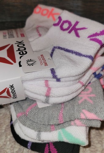 2 X Reebok Girls Youth 6-Pk Quarter Cut Socks Sz S 4-8 White Multicolo 12 pairs - Picture 3 of 5