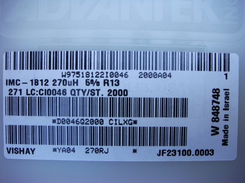 2000 piece reel 270uH smd Inductors VISHAY/DALE IMC-1812-270uH -- NEW and UNUSED - Picture 6 of 12