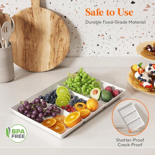 4 - PCS 15" x 10" Divided Serving Tray - White,for Party Food in Kitchen (etc.) - Picture 26 of 45