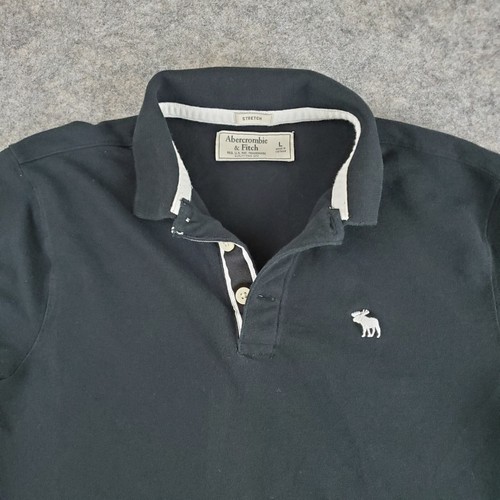 Camisa Polo Abercrombie & Fitch Para Hombre Grande Negra Cuello 1/4 Botón Manga Corta - Imagen 2 de 14