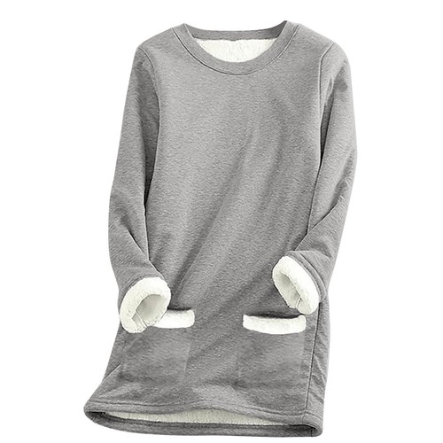 Women Warm Lined Fleece Tos Crewneck Sport Sweatshirt Pullover Loungewear Blouse - Picture 32 of 60